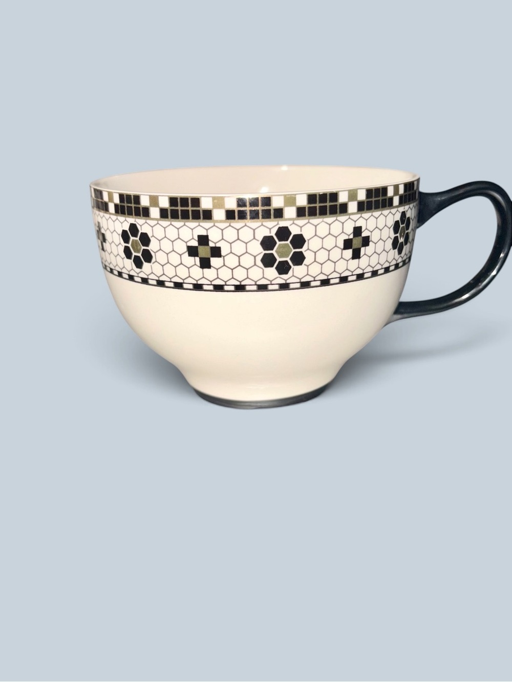 Anthropologie Bistro Tile Stoneware 24k Gold Accent Teacup MSRP $48 - Picture 3 of 5